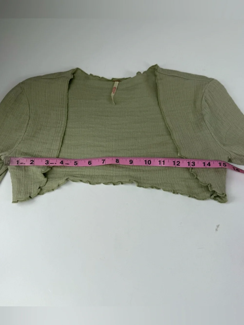 Free People Cropped Bolero Womens XS Green Long Sleeve Lettuce Hem Stretch